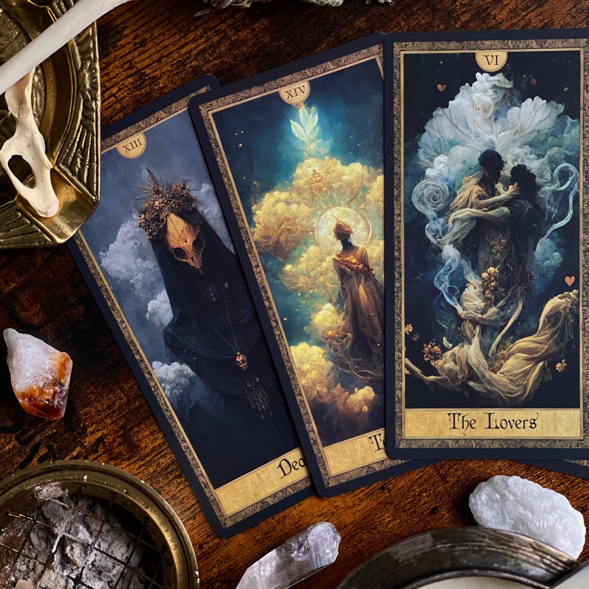 Complete spread of the Shadow Work Tarot Deck, showcasing 78 beautifully illustrated cards with a Victorian-era, antique look, ideal for deep spiritual insights and guidance.