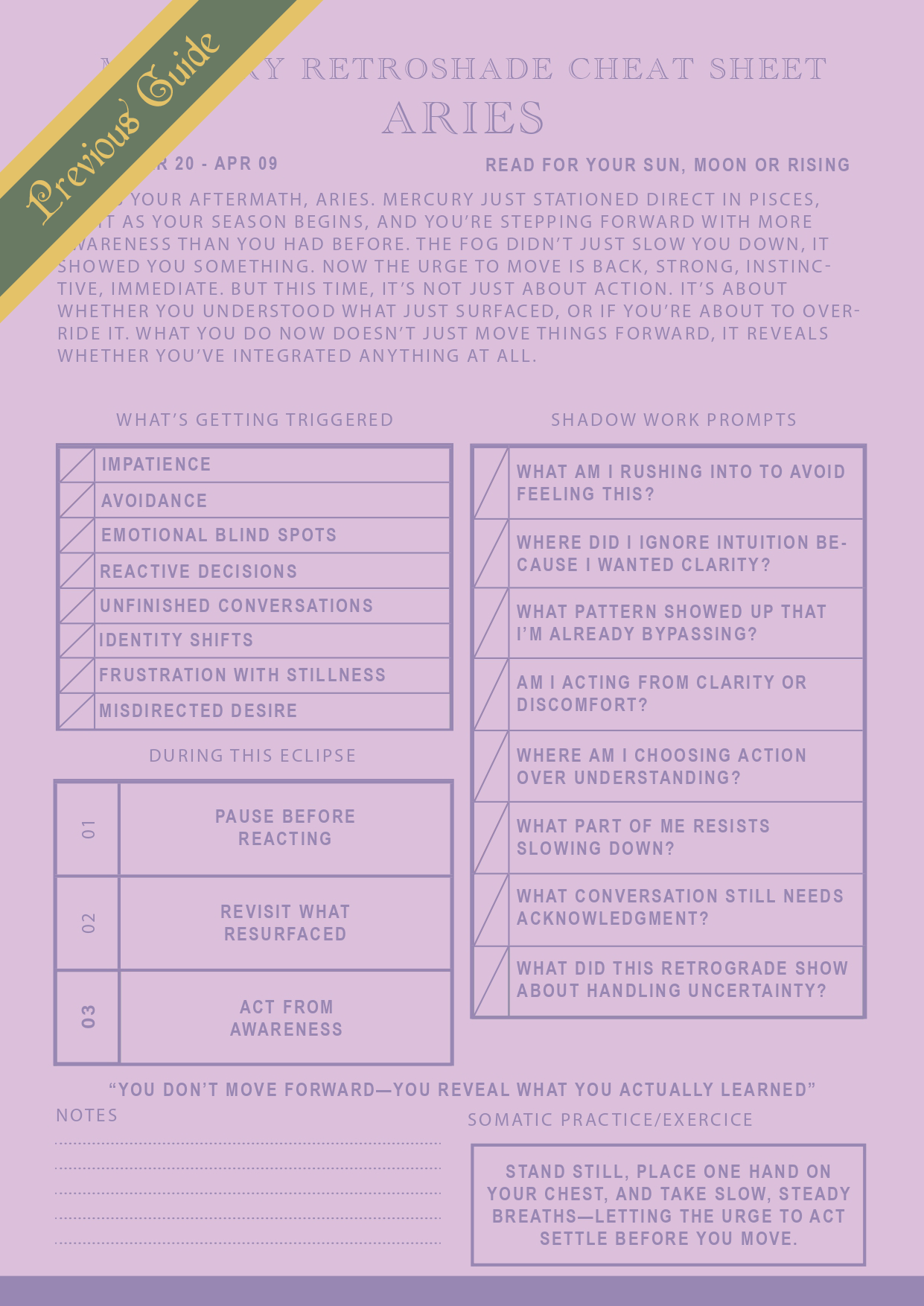 2026 Maris in Aries Cheat Sheet — Zodiac Edition