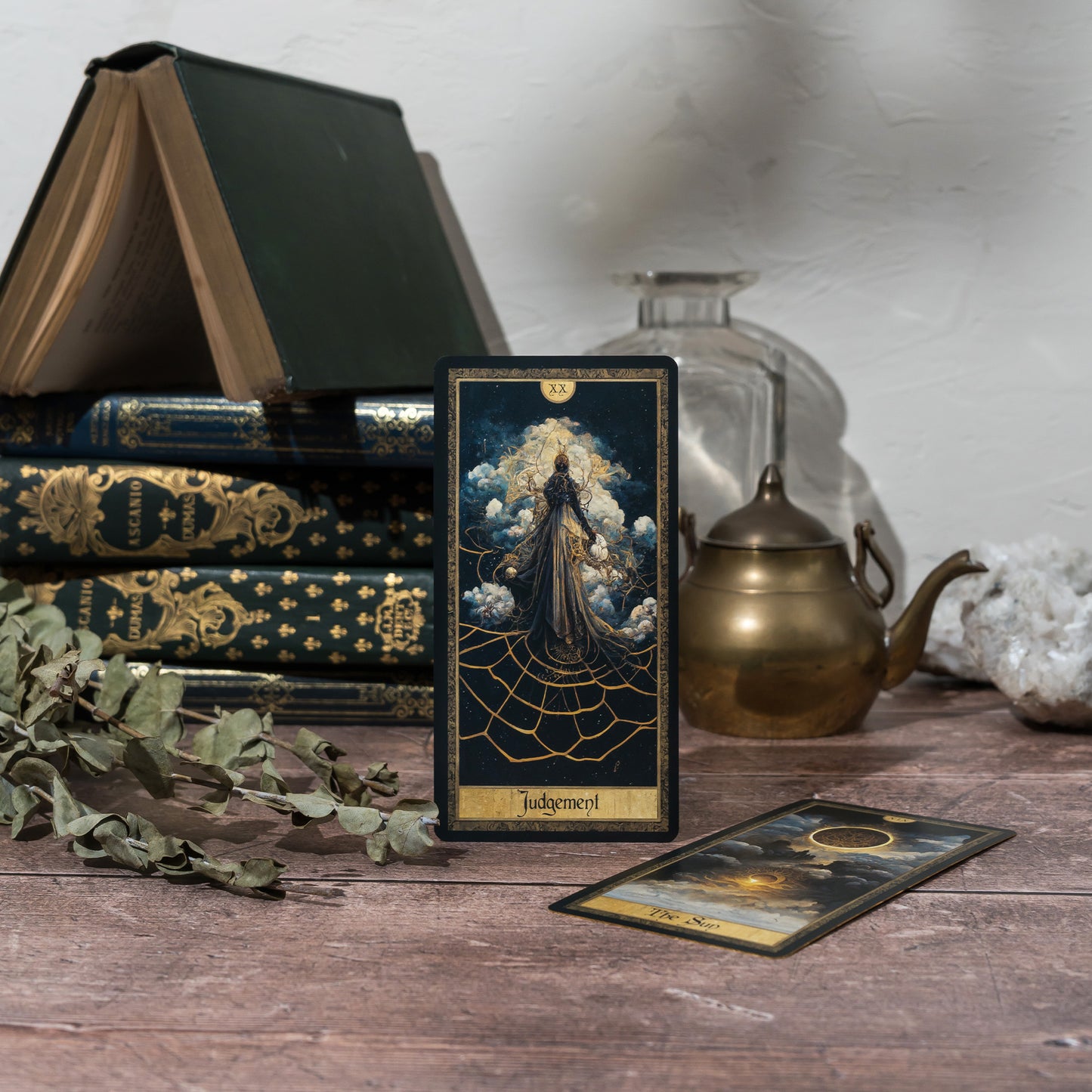 Detailed close-up of the Judgement card from the Shadow Work Tarot Deck, highlighting the card's vivid, Victorian-inspired artwork and symbolism of intuition and inner wisdom.