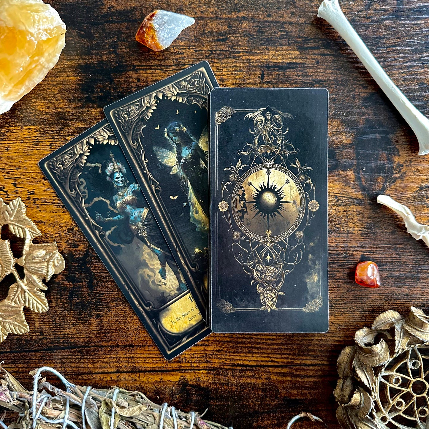 Back view of the cards from the Obsidian Veil Oracle Deck, featuring a cohesive, intricate design that adds to the deck's overall mystical and cohesive aesthetic.