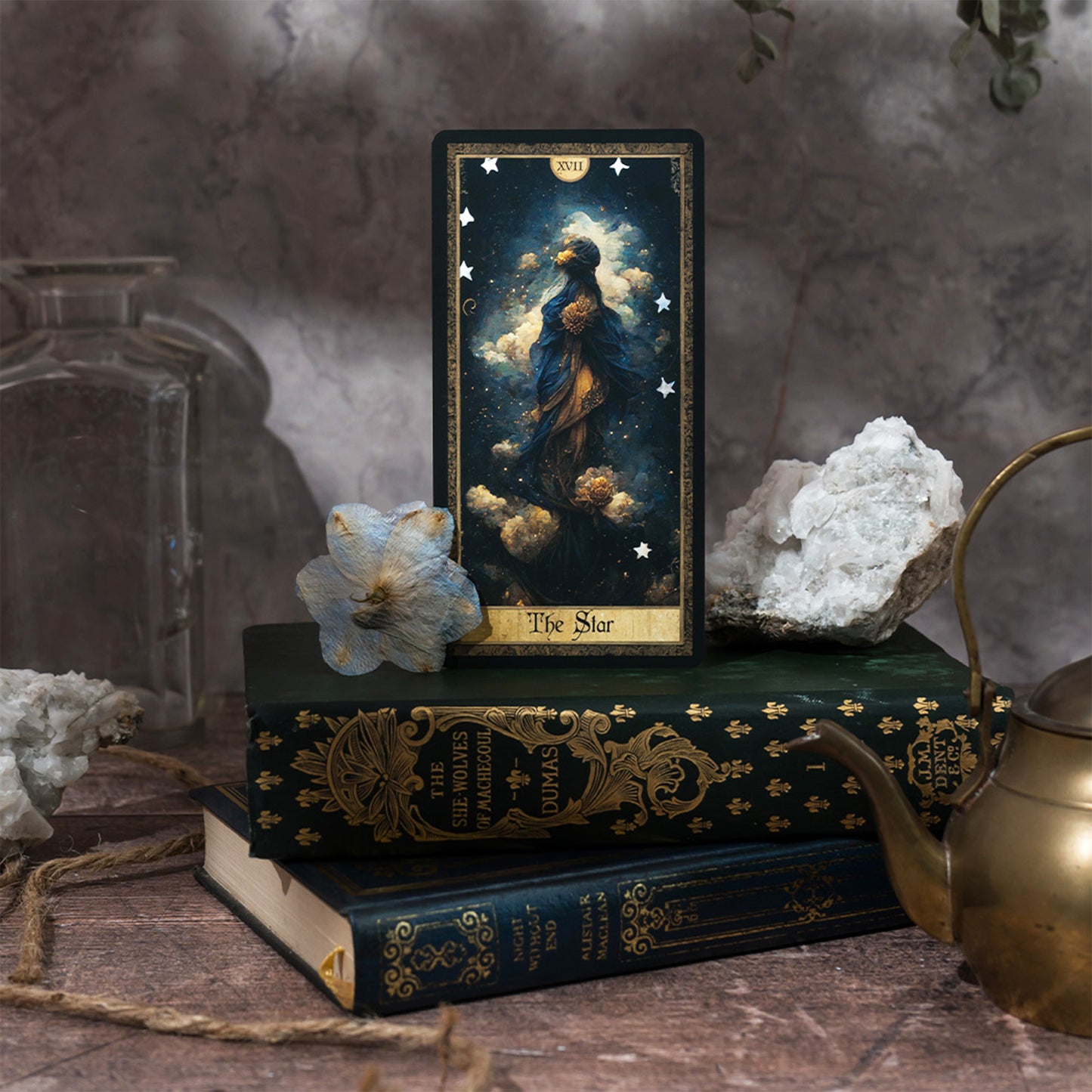 Detailed close-up of the Star card from the Shadow Work Tarot Deck, highlighting the card's vivid, Victorian-inspired artwork and symbolism of intuition and inner wisdom.