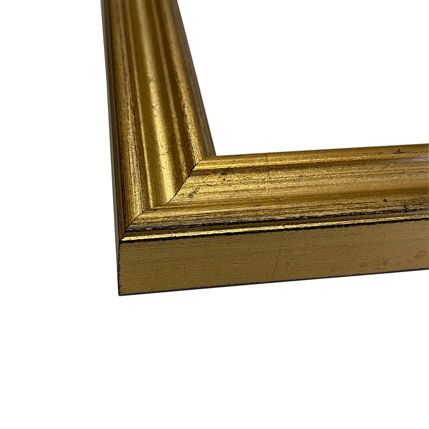 Close-up of the antique-style gold wooden frame, showing its subtle ornate detailing and the rich texture surrounding the illustrated print behind glass.