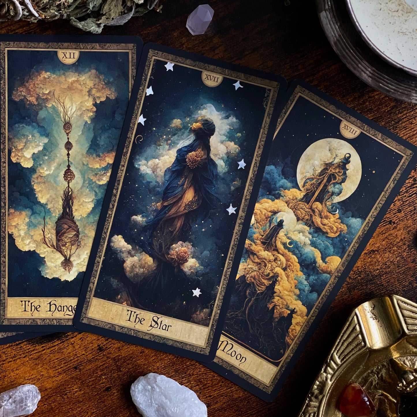 Complete spread of the Shadow Work Tarot Deck, showcasing 78 beautifully illustrated cards with a Victorian-era, antique look, ideal for deep spiritual insights and guidance.