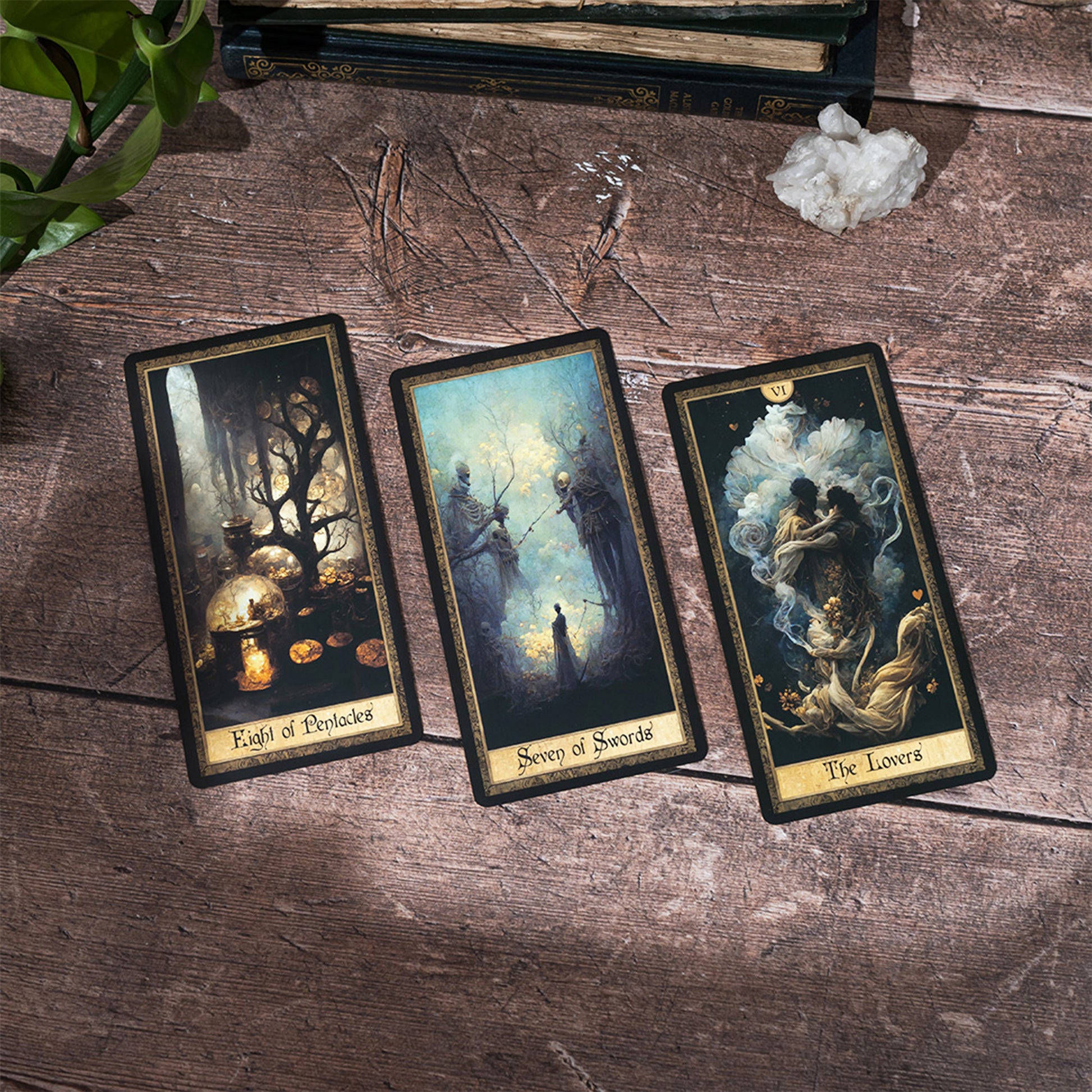 Complete spread of the Shadow Work Tarot Deck, showcasing 78 beautifully illustrated cards with a Victorian-era, antique look, ideal for deep spiritual insights and guidance.
