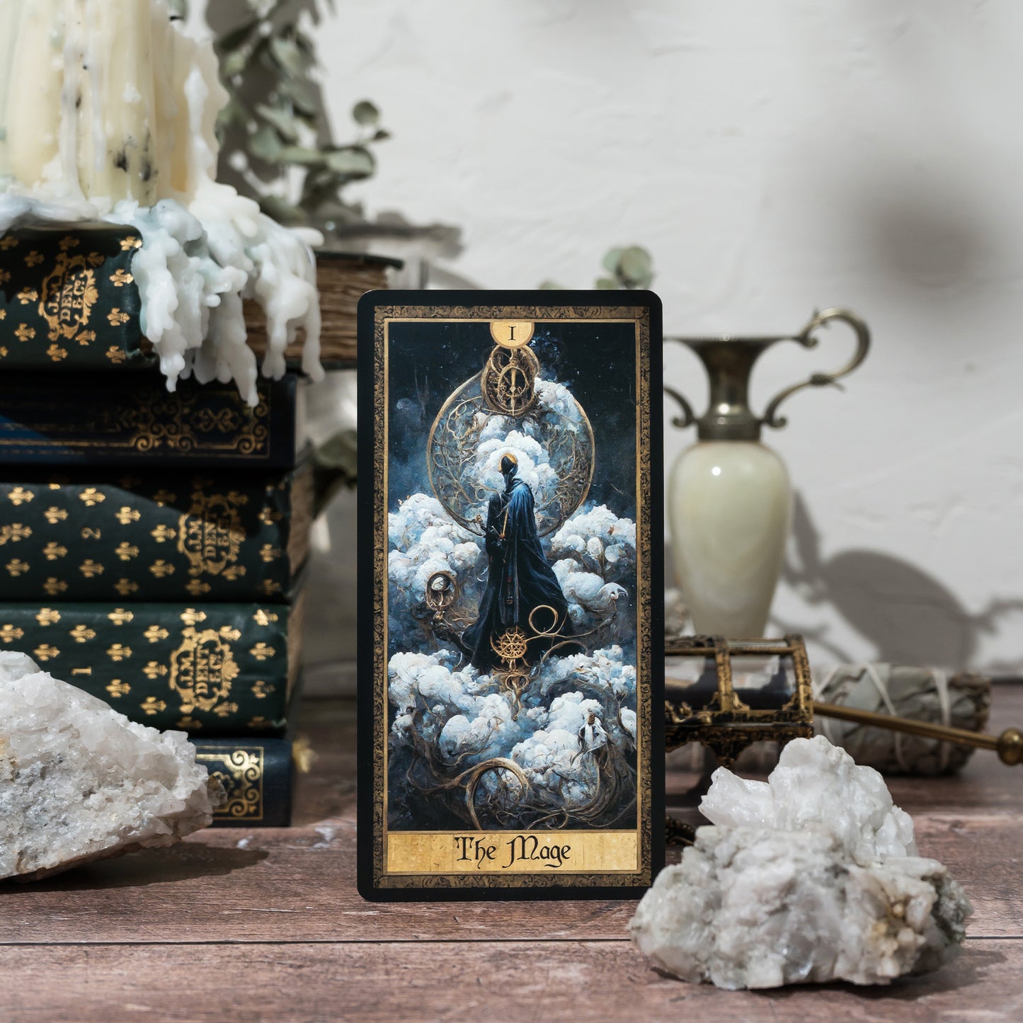 Detailed close-up of the Mage card from the Shadow Work Tarot Deck, highlighting the card's vivid, Victorian-inspired artwork and symbolism of intuition and inner wisdom.